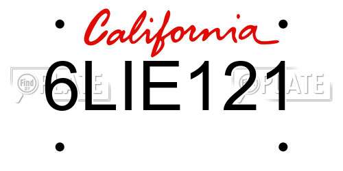 6LIE121 California License Plate