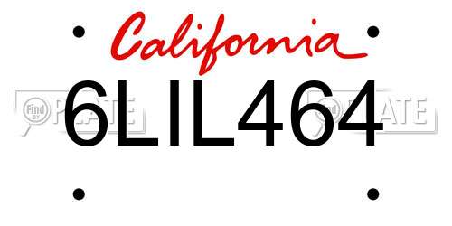 6LIL464 California License Plate