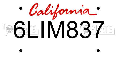 6LIM837 California License Plate