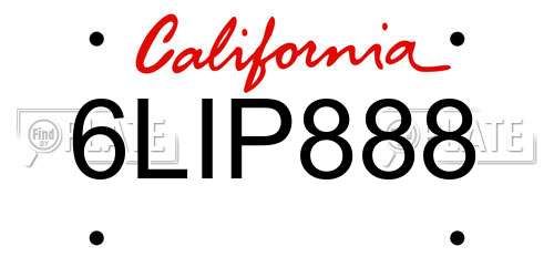 6LIP888 California License Plate