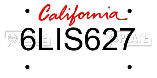 6LIS627 California License Plate