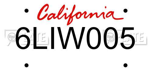 6LIW005 California License Plate