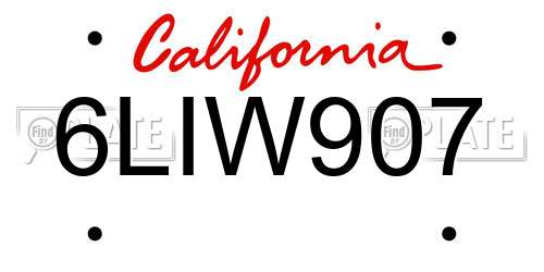 6LIW907 California License Plate