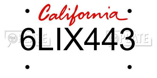 6LIX443 California License Plate