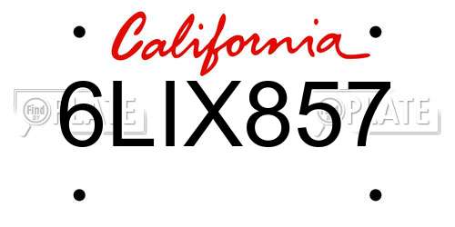 6LIX857 California License Plate
