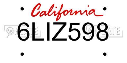 6LIZ598 California License Plate