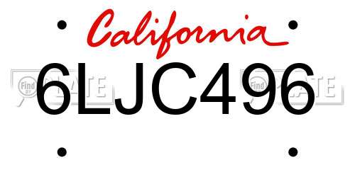 6LJC496 California License Plate