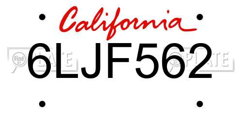 6LJF562 California License Plate