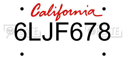 6LJF678 California License Plate