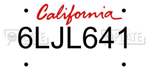 6LJL641 California License Plate
