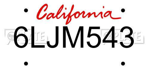 6LJM543 California License Plate