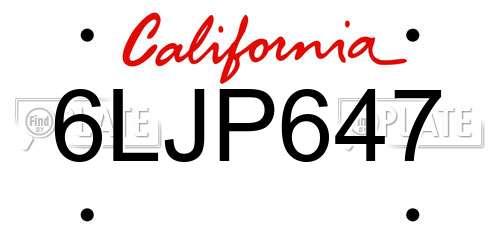 6LJP647 California License Plate