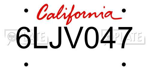 6LJV047 California License Plate