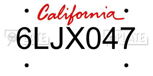6LJX047 California License Plate