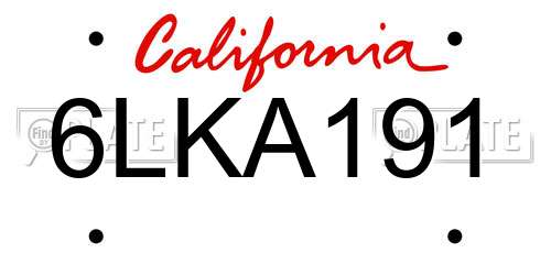6LKA191 California License Plate