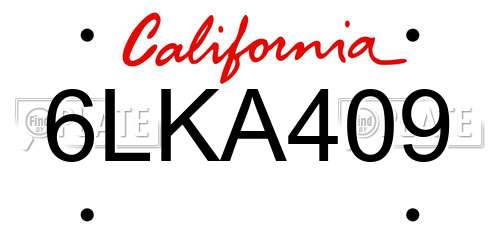 6LKA409 California License Plate