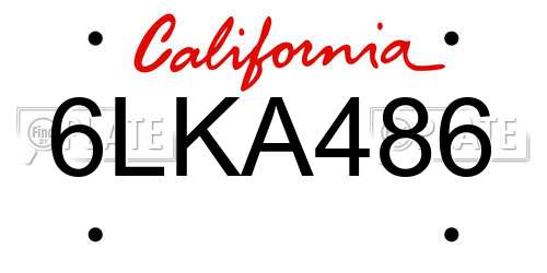 6LKA486 California License Plate