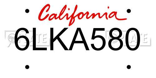 6LKA580 California License Plate
