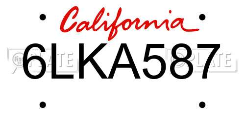 6LKA587 California License Plate