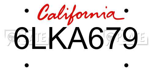 6LKA679 California License Plate