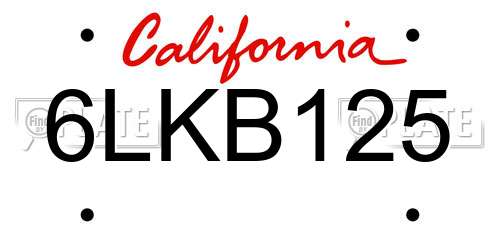 6LKB125 California License Plate