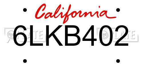 6LKB402 California License Plate