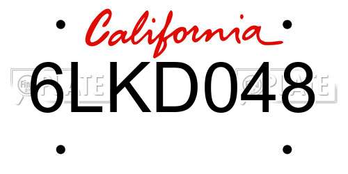 6LKD048 California License Plate