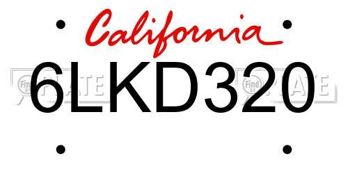 6LKD320 California License Plate