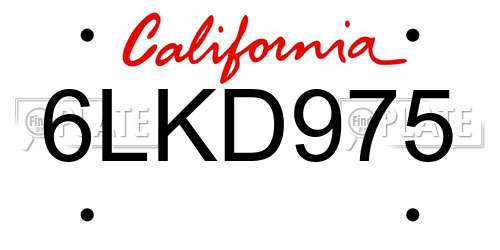 6LKD975 California License Plate