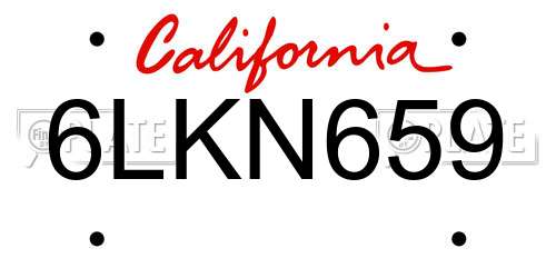 6LKN659 California License Plate