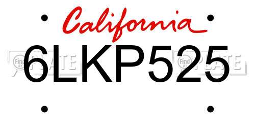 6LKP525 California License Plate