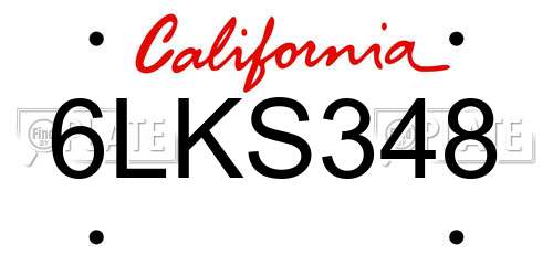 6LKS348 California License Plate