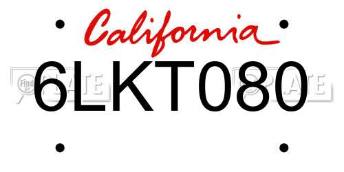 6LKT080 California License Plate
