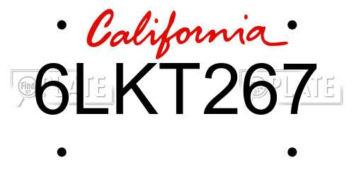 6LKT267 California License Plate