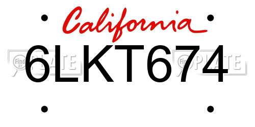 6LKT674 California License Plate