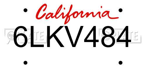 6LKV484 California License Plate