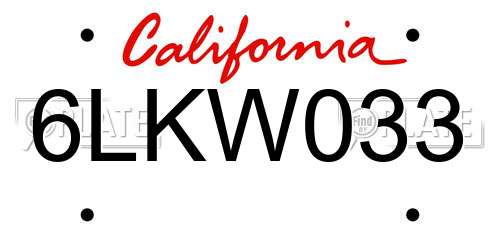 6LKW033 California License Plate