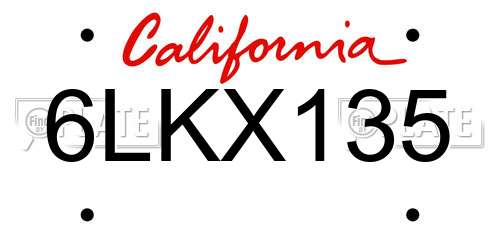 6LKX135 California License Plate