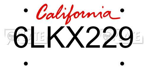 6LKX229 California License Plate
