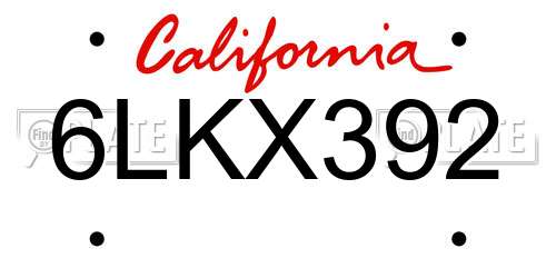 6LKX392 California License Plate