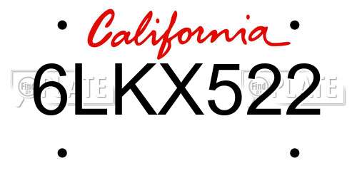 6LKX522 California License Plate