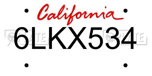 6LKX534 California License Plate