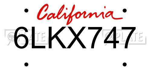6LKX747 California License Plate