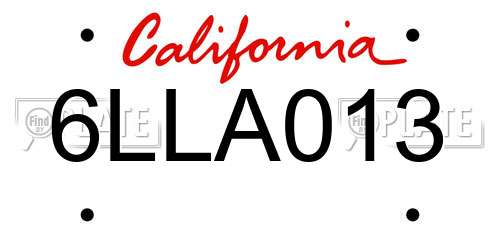 6LLA013 California License Plate