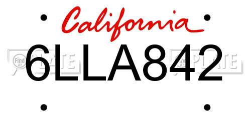 6LLA842 California License Plate