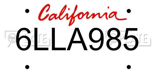 6LLA985 California License Plate