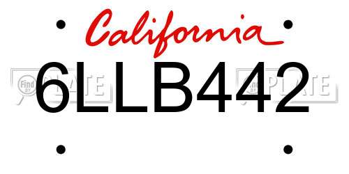 6LLB442 California License Plate