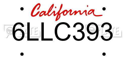 6LLC393 California License Plate