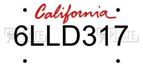 6LLD317 California License Plate