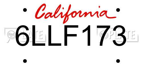 6LLF173 California License Plate
